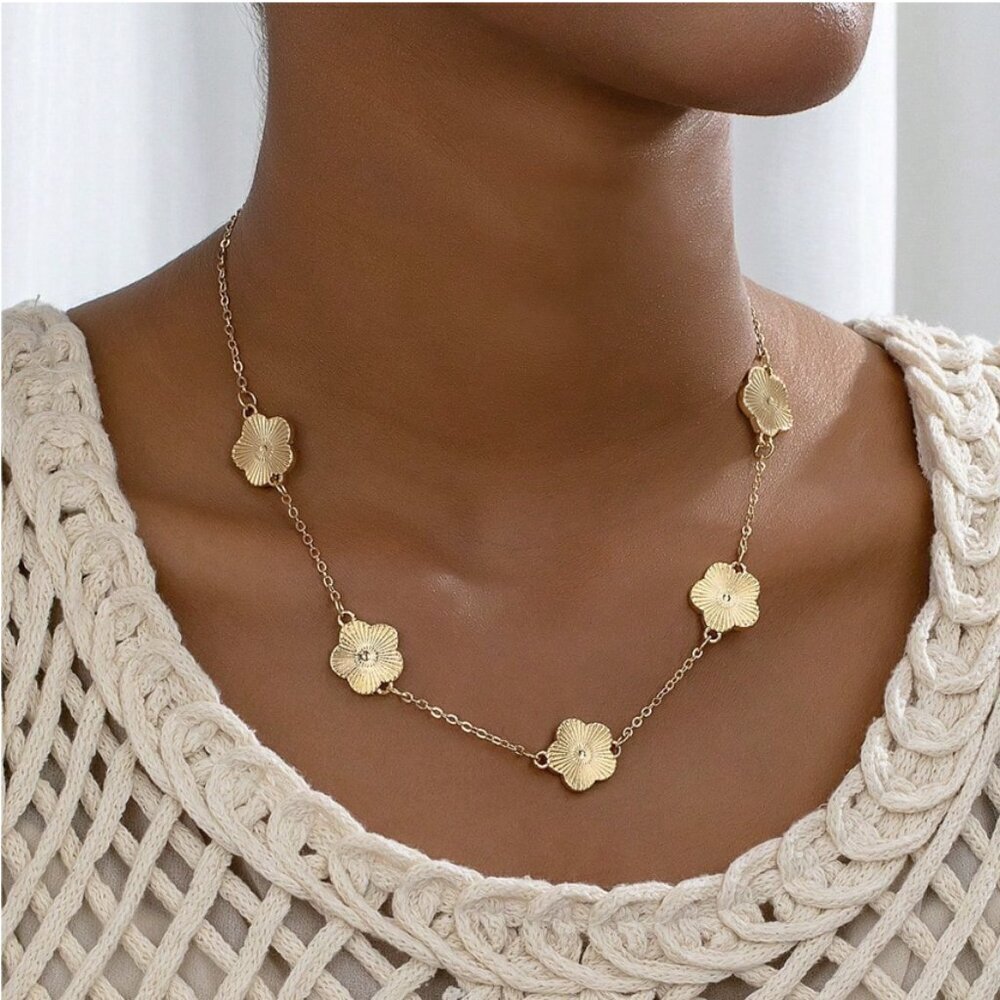 18K Gold Filled Clover Motif Station Necklace